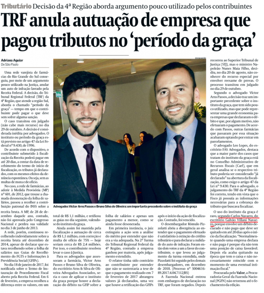 Navarro comenta no VALOR sobre decisão da Justiça que anulou autuação da Receita 2 Navarro Valor 06 11 20
